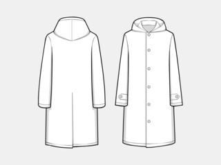 VECTOR LINE ART OUTLINE HOODED JACKET SHORT TRENCH COAT COLLECTION FOR SIZE CHARTS OR SIZE GUIDE