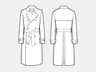 VECTOR LINE ART OUTLINE LONG HERITAGE TRENCH COAT COLLECTION FOR SIZE CHARTS OR SIZE GUIDE