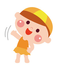 プール前に準備運動をする女の子