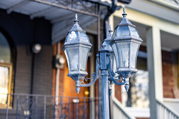 Old street lamp out front city house