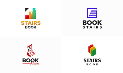 Set of Book Stairs Logo Symbol Design Template vector illustration, Book Step Logo designs, Education logo designs