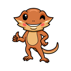 Cute little bearded dragon cartoon giving thumb up