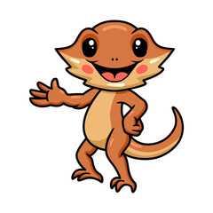 Cute little bearded dragon cartoon waving hand