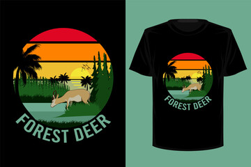 Forest deer retro vintage t shirt design