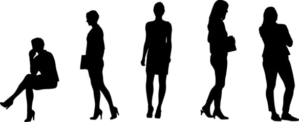 Set of silhouettes of women, a group of standing and Sitting.Vector illustration