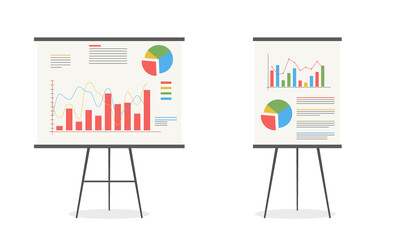 Set of graphs on the whiteboard. Statistics data analysis business - obrazy, fototapety, plakaty