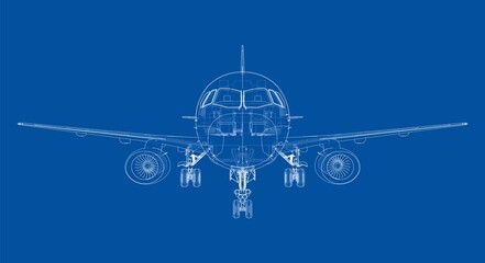 Airplane in wire-frame style. Vector