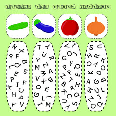 find the first letter of the vegetables  and connect. Educational game for children.
