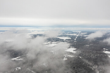 clouds Orilla and Barrie Ontario high up drone views  winter time 