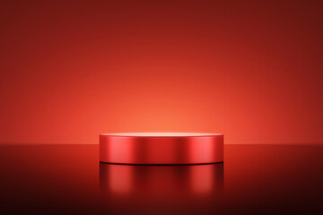Red product background stage 3d podium presentation display of luxury pedestal stand round showcase scene or show platform light studio template and empty backdrop floor banner on premium exhibition.
