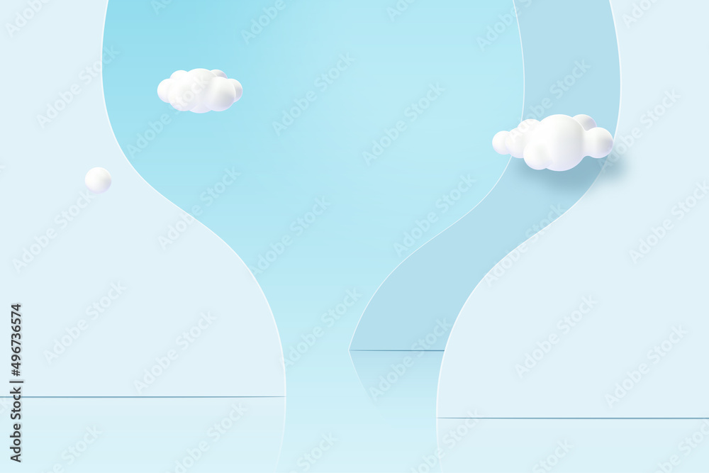 Poster 3D cloud with layer wavy shape background.Pastel minimal scene for product display presentation.Vector illustration.