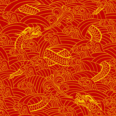 Royalty-free high-quality seamless pattern with elements in Chinese style for decoration or design.	
