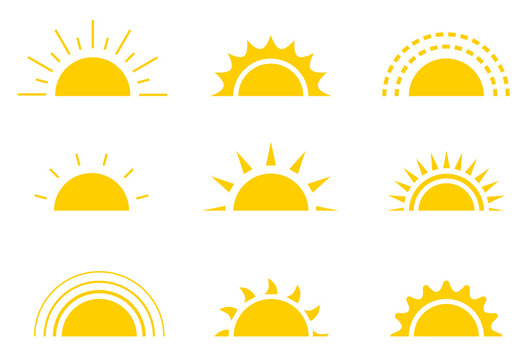 Sunny weather abstract flat design vector illustration icon set