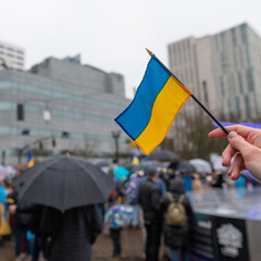 People protest against the war in Ukraine. Russia's aggression towards Ukraine. Support for...