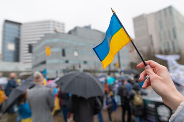 People protest against the war in Ukraine. Russia's aggression towards Ukraine. Support for...
