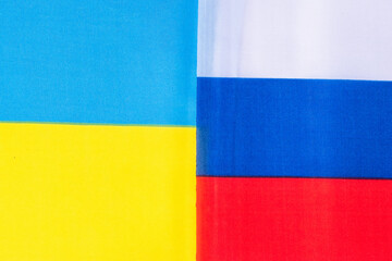 Ukraine. and Russia flags. Pray, No war, stop war, conflict and relationship concept