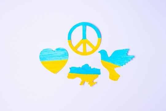 Support for Ukraine in the war with Russia, symbol of peace with flag of Ukraine. Pray, No war, stop war, stand with Ukraine and Nuclear Disarmament