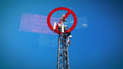 Service Engineer works on Malfunction of 5G 6G Telecom Tower Antenna with digital error message overlays - Powered by Adobe