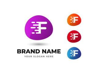 Letter F Fast Speed Technology Abstract Colorful Vector Logo Design