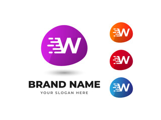 Letter W Fast Speed Technology Abstract Colorful Vector Logo Design