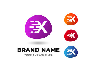 Letter X Fast Speed Technology Abstract Colorful Vector Logo Design