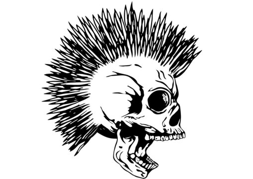 Vector Illustration punk skull with mohawk for t-shirt or tattoo design