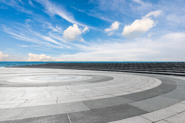 Fototapeta premium Empty square floor and lake with sky cloud landscape