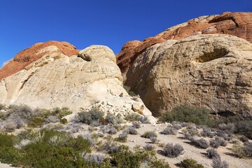 Famous Multi Layered Calico Rocks Formation. Scenic Desert Landscape in Red Rock Canyon National Conservation Area, Nevada USA