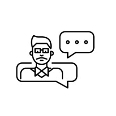 Young man wearing glasses and moustache working as a technical support agent. Pixel perfect, editable stroke minimal icon