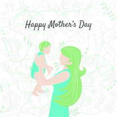 Fototapeta na wymiar The mother and her child. Linear vector illustration. Floral Pattern. Logo of happy motherhood and childhood. Happy family.