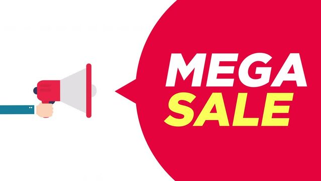 Hand Holding Megaphone with mega sale Announcement.4K motion animation.