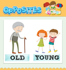 Opposite words for old and young