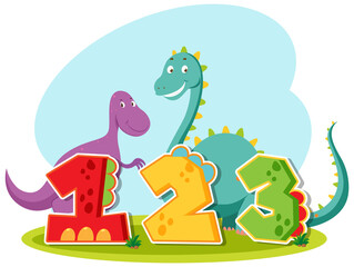 Number one two three with dinosaur cartoon