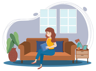 Fototapeta premium A woman spending time in the living room