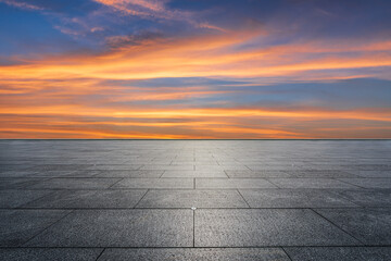 Empty square floor and sky sunset clouds background