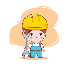 Cute Engineer construction worker concept hand drawn cartoon