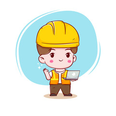 Cute Engineer construction worker concept hand drawn cartoon