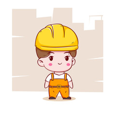 Cute Engineer construction worker concept hand drawn cartoon
