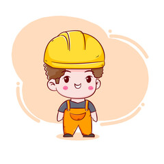 Cute Engineer construction worker concept hand drawn cartoon