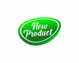 Oval green new product button on white background