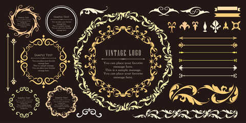 春の植物モチーフのフレームセット。ビンテージフラワー。装飾デザイン。流行りのあしらい