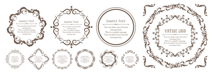 春の植物モチーフのフレームセット。ビンテージフラワー。装飾デザイン。流行りのあしらい