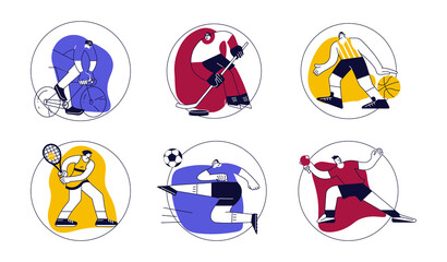 Set of round templates with Sportspersons from different field victory