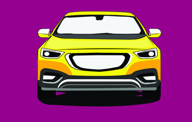 City sport sedan view from the front. Vehicle for your project. Vector illustration style with background purple, illustration of a car.