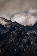 The rugged mountain range and tropical glacier of the highlands of Papua, Indonesia