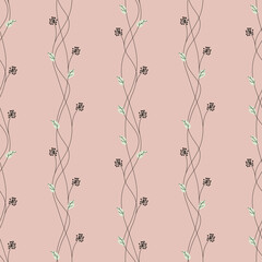 Blossom branch and vertical stripes on pastel color background