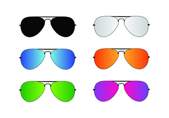 Sunglasses set vector. Trendy colorful aviator sunglasses, Fashion collection. 