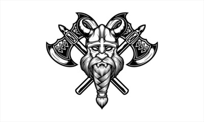 Viking with double axe vector illustration