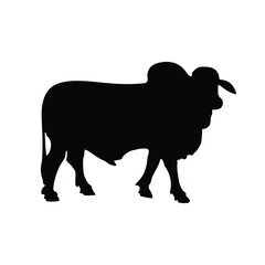 Huge bull or ox silhouette vector isolated. Indian bull used for farming. Livestock cattle.