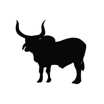 Huge bull or ox silhouette vector isolated. Indian bull used for farming. Livestock cattle.